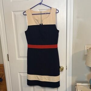 41 Hawthorn Black and Cream Mini Dress with Red Belt